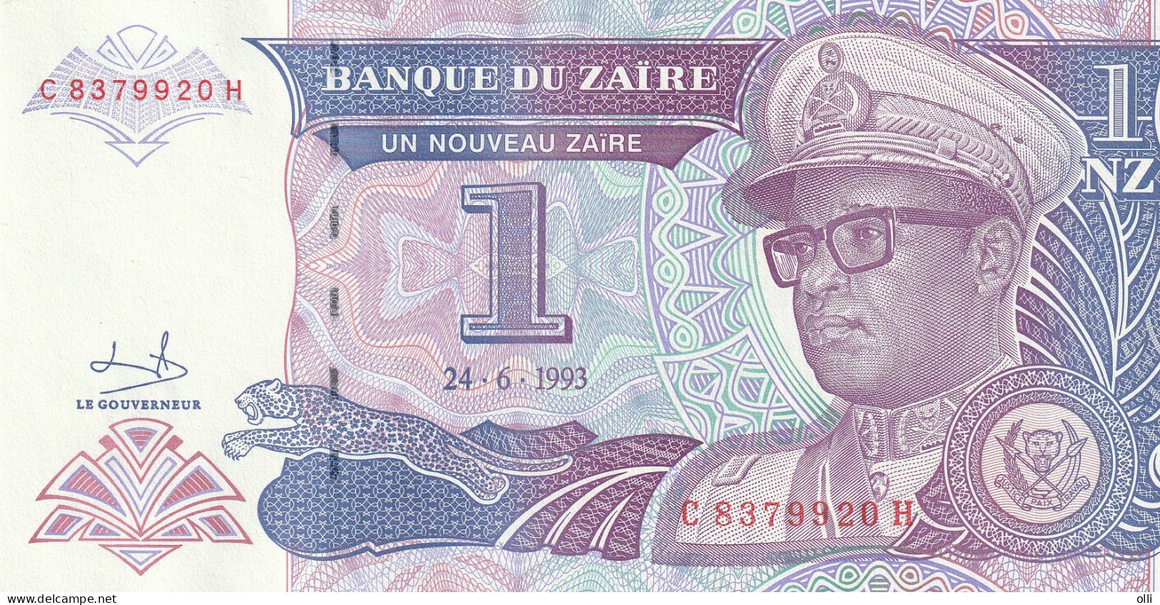 ZAIRE -1 Nouveau Zaïre 1993 - P-52   AUNC - Zaïre