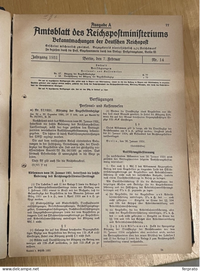 Amtsblatt Des Reichspostministerium 1931 - Little Damage - Autres & Non Classés