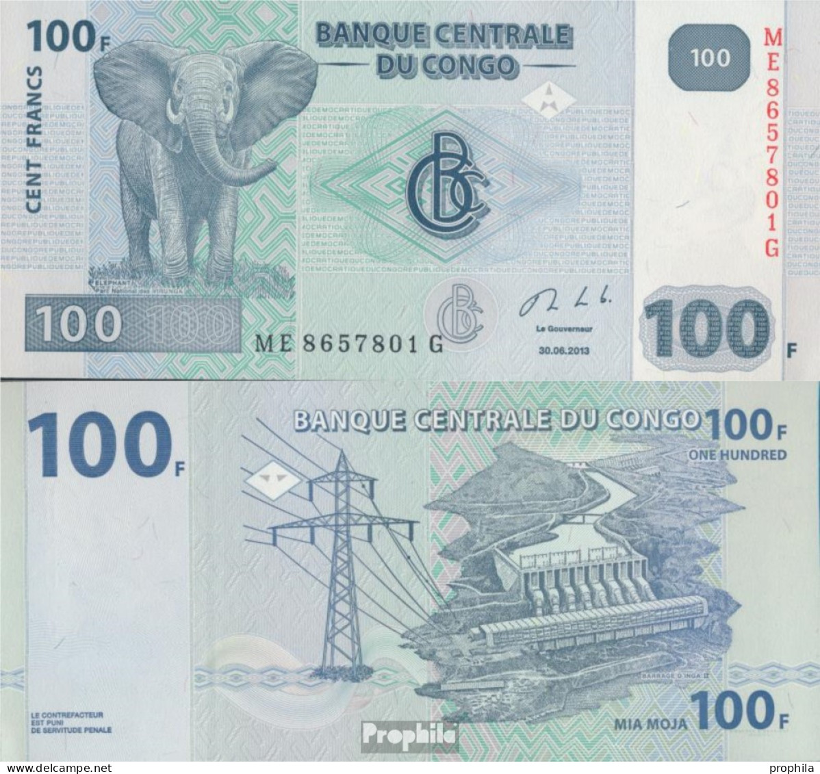 Kongo (Kinshasa) Pick-Nr: 98A (2013) Bankfrisch 2013 100 Francs - Unclassified