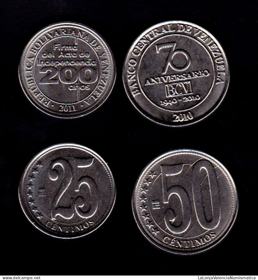 Venezuela Set 2 Monedas 25 50 Céntimos Commemorative 2010-2011 Km 100-103 Sc Unc - Venezuela