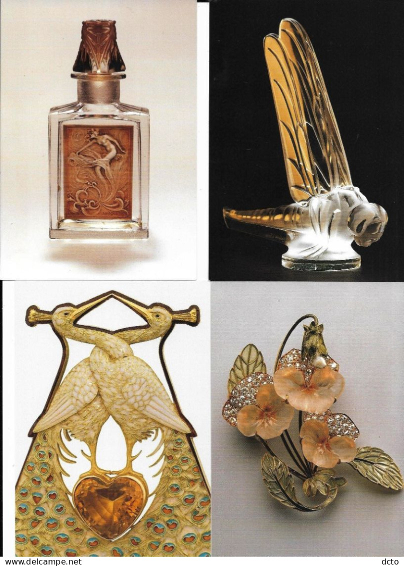 4 Cpm René LALIQUE : Flacon Parfum, Broche Pensées; Pendentif-broche; Bouchon Radiateur - Objets D'art