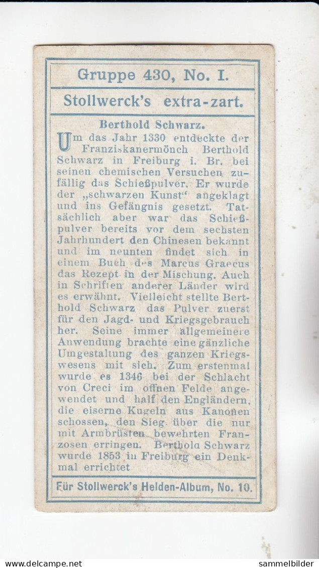 Stollwerck Album No 10 Berühmte Entdecker Und Erfinder Berthold Schwarz    Gruppe 430 #1 Von 1908 - Stollwerck