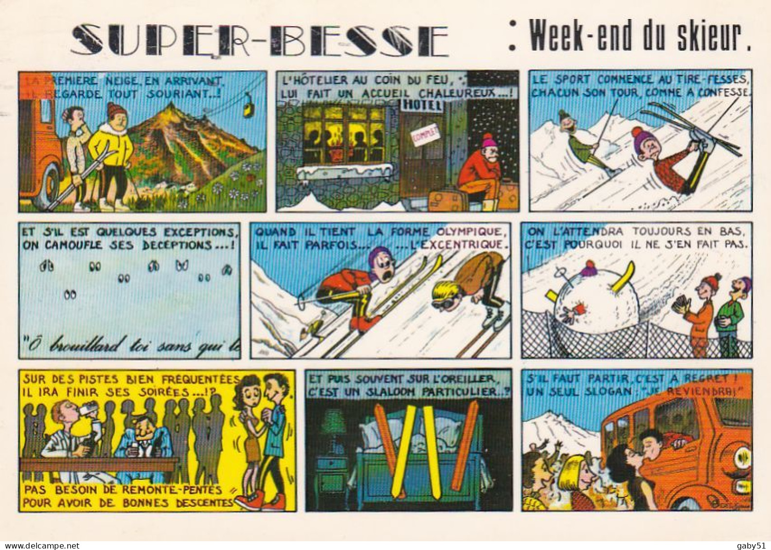 SUPER-BESSE Week-end Du Skieur CP Vintage Dessinée Gil Spano ; Ref 1406 ; CP 09 - Sports D'hiver