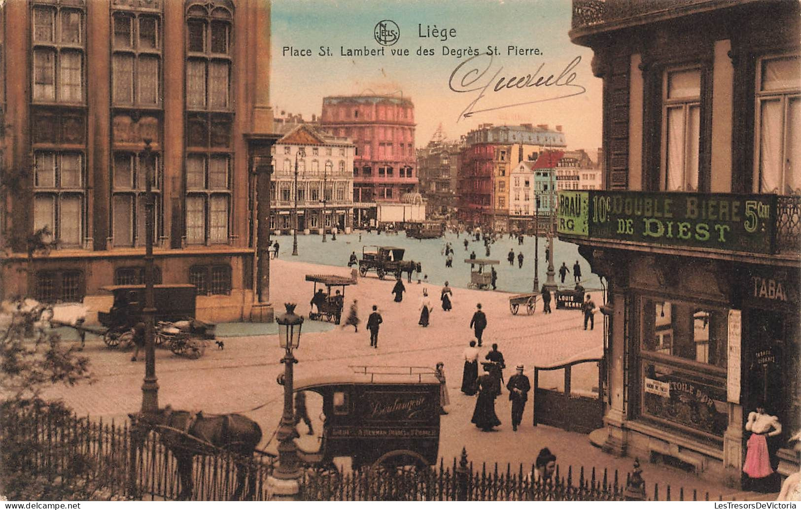BELGIQUE - Liége - Place St Lambert Vue Des Degrès St Pierre - Animé - Colorisé - Carte Postale Ancienne - Liege