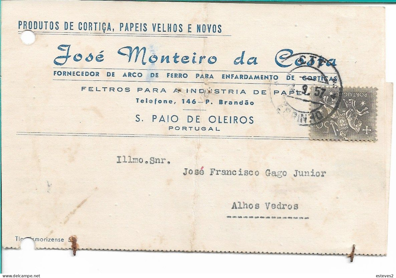 Portugal , 1957 , JOSÉ MONTEIRO DA COSTA , S. Paio De Oleiros , Espinho Postmark , Commercial Postcard - Portugal
