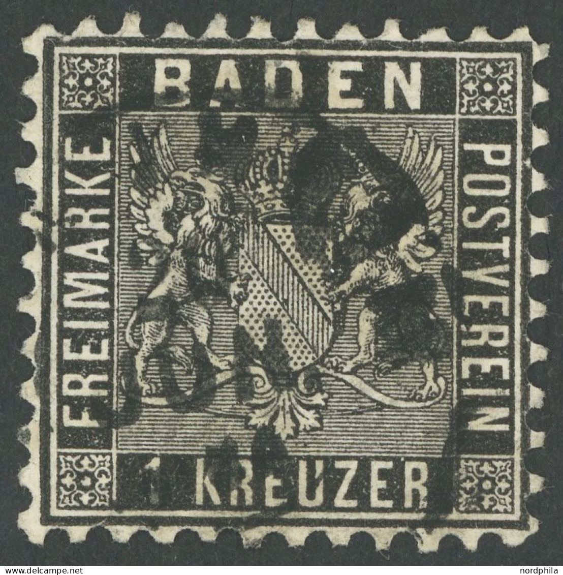 BADEN 13a O, 1862, 1 Kr. Schwarz, Gut Zentriert!, Kabinett - Usati