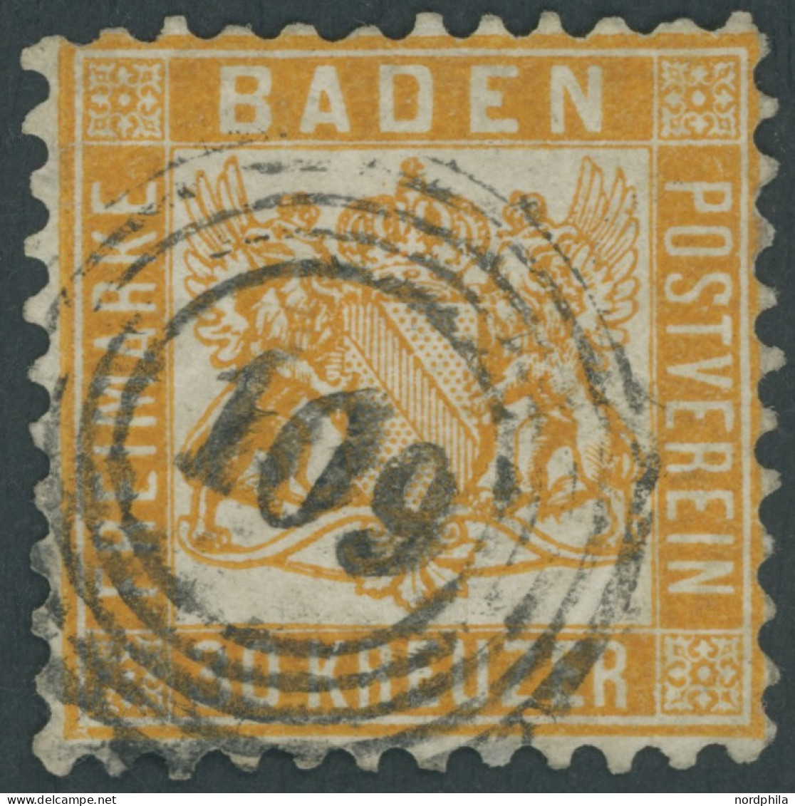 BADEN 22a O, 1862, 30 Kr. Lebhaftgelborange, Nummernstempel 109, Diverse Kleine Mängel, Nicht Repariert, Feinst, Gepr. S - Oblitérés