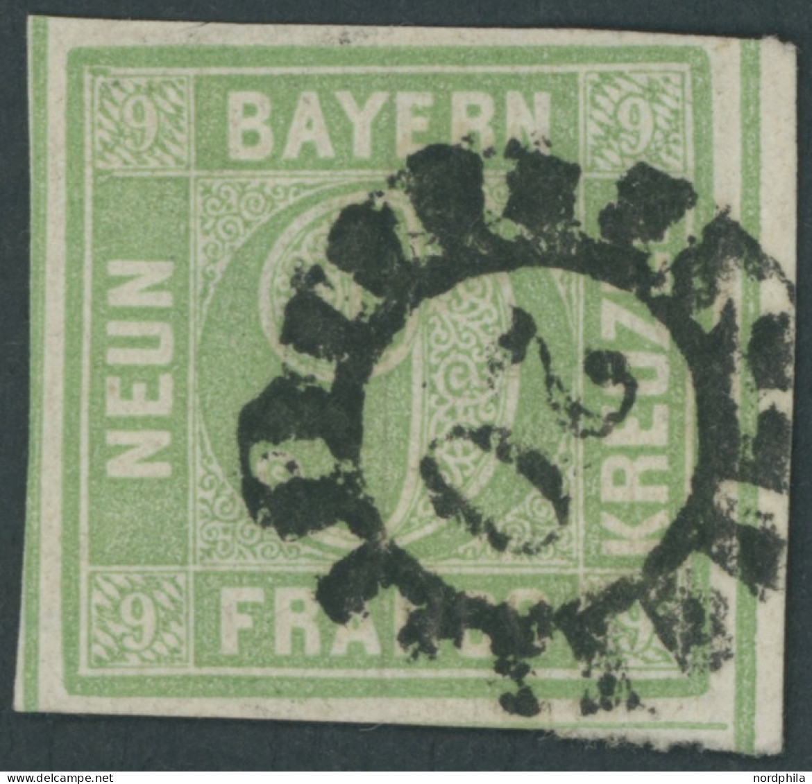 BAYERN 5b O, 1853, 9 Kr. Blaugrün, MR-Stempel 20, Pracht, Gepr. Sem, Mi. 200.- - Gebraucht