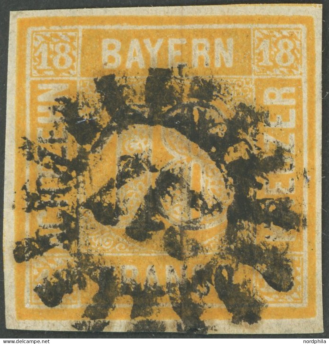 BAYERN 7 O, 1854, 18 Kr. Gelblichorange, MR-Stempel 217, Pracht, Signiert H. Krause, Mi. 240.- - Usati