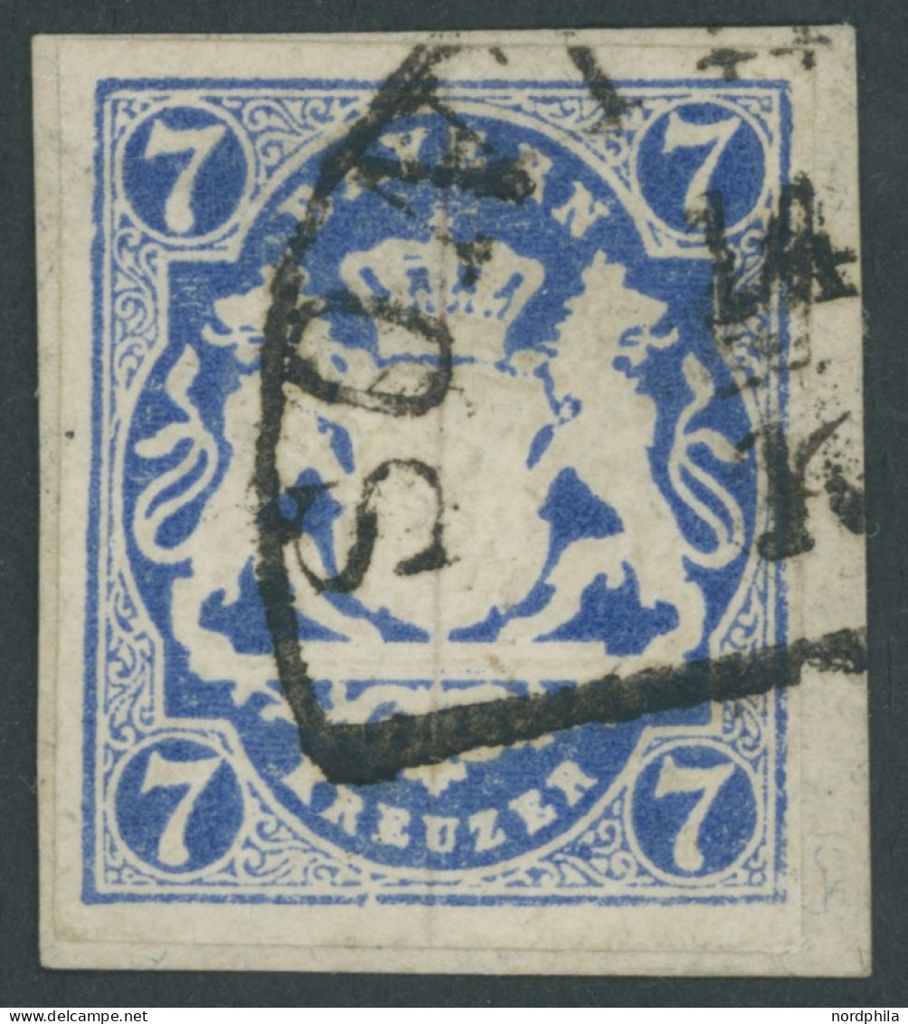 BAYERN 21c BrfStk, 1868, 7 Kr. Preußischblau, Farbfrisches Prachtstück, Gepr. Schmitt, Mi. (1000.-) - Afgestempeld