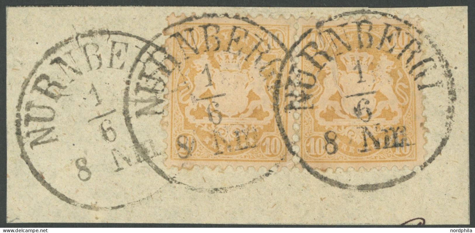 BAYERN 29Ya BrfStk, 1873, 10 Kr. Mattgelb, 2x Auf Briefstück, Rechte Marke Mit Herstellungsbedingter Papierfalte, Kabine - Other & Unclassified