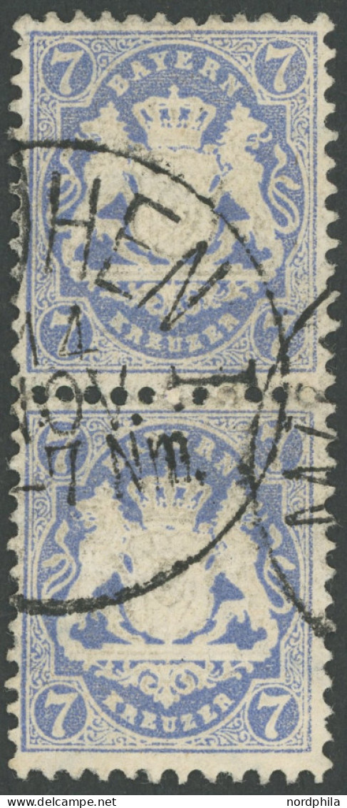 BAYERN 34 Paar O, 1875, 7 Kr. Dunkelultramarin, Wz. 2, Im Senkrechten Paar, Pracht, Gepr. Pfenninger, Mi. 1500.- - Usados