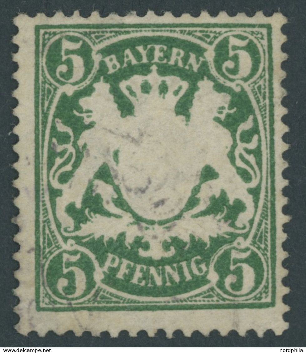 BAYERN 61yW O, 1890, 5 Pf. Dunkelopalgrün, Wz. 3, Leichter Eckbug Sonst Pracht, Gepr. Pfenninger Und Dr. Helbig, Mi. 450 - Usati