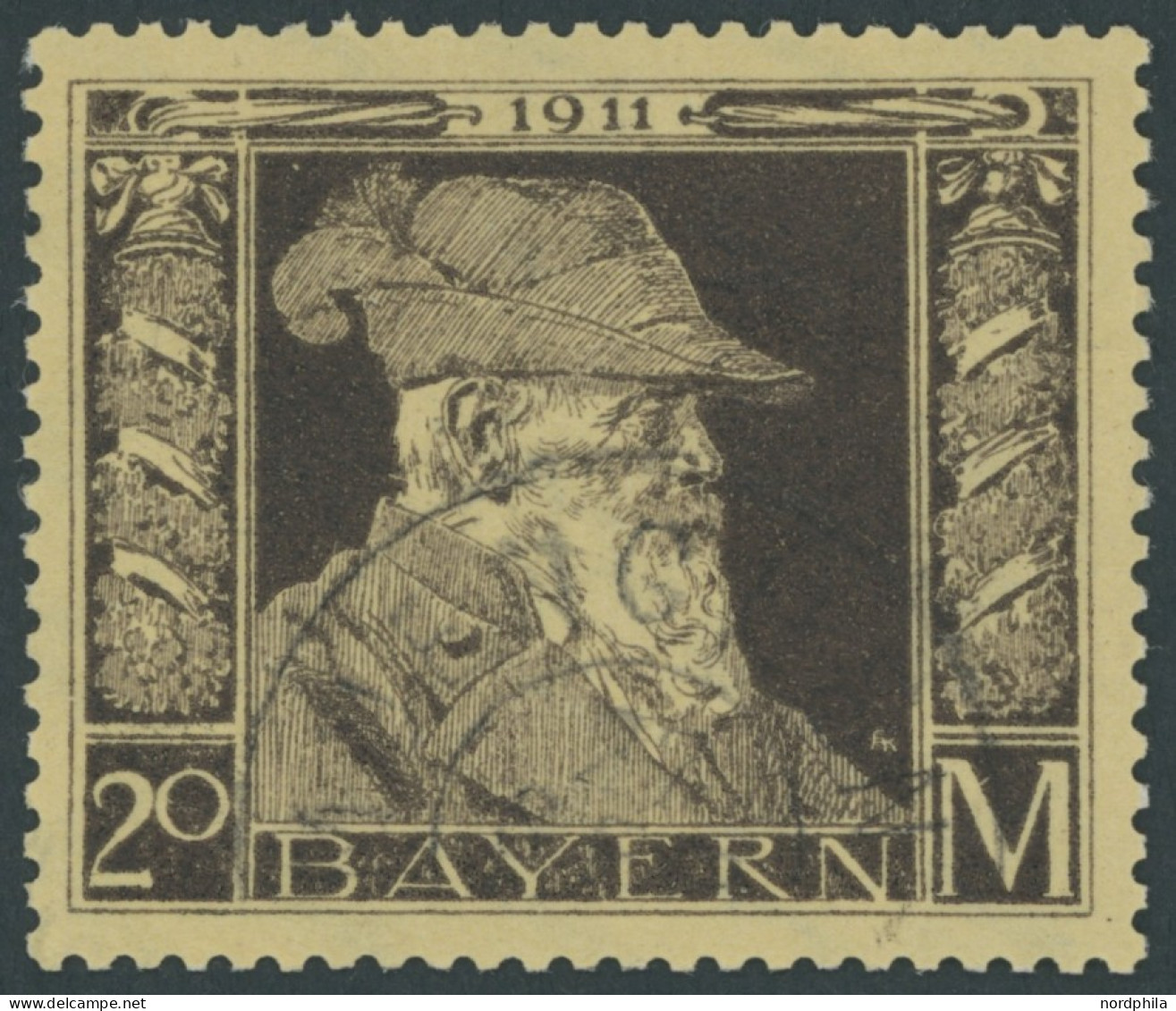 BAYERN 86-91II O, 1911, 1 - 20 M. Luitpold, Type II, 6 Prachtwerte, 20 M. Gepr. Pfenninger, Mi. 1173.- - Oblitérés