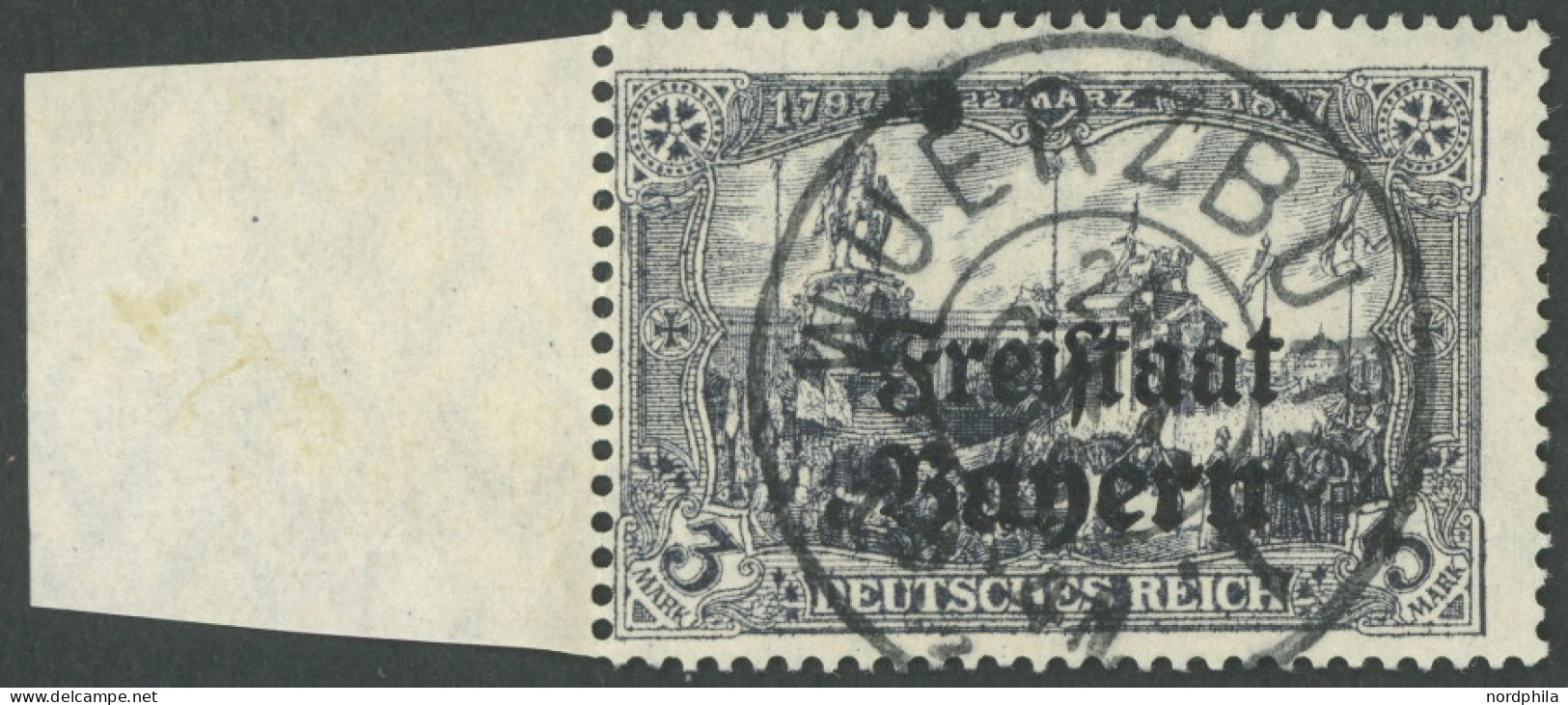 BAYERN 150A O, 1919, 3 M. Violettschwarz, Gezähnt A, Mit Breitem Linken Rand, Zentrischer K2 WUERZBURG Und Fleck Der Ste - Oblitérés