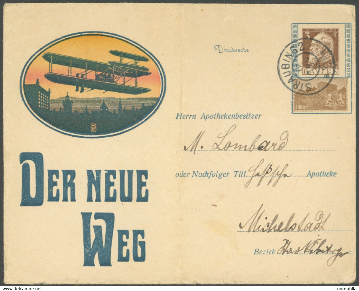 BAYERN PU 20 BRIEF, Privatpost: 1912, 3 Pf. Der Neue Weg Mit Sonderstempel, Feinst (gefaltet) - Entiers Postaux
