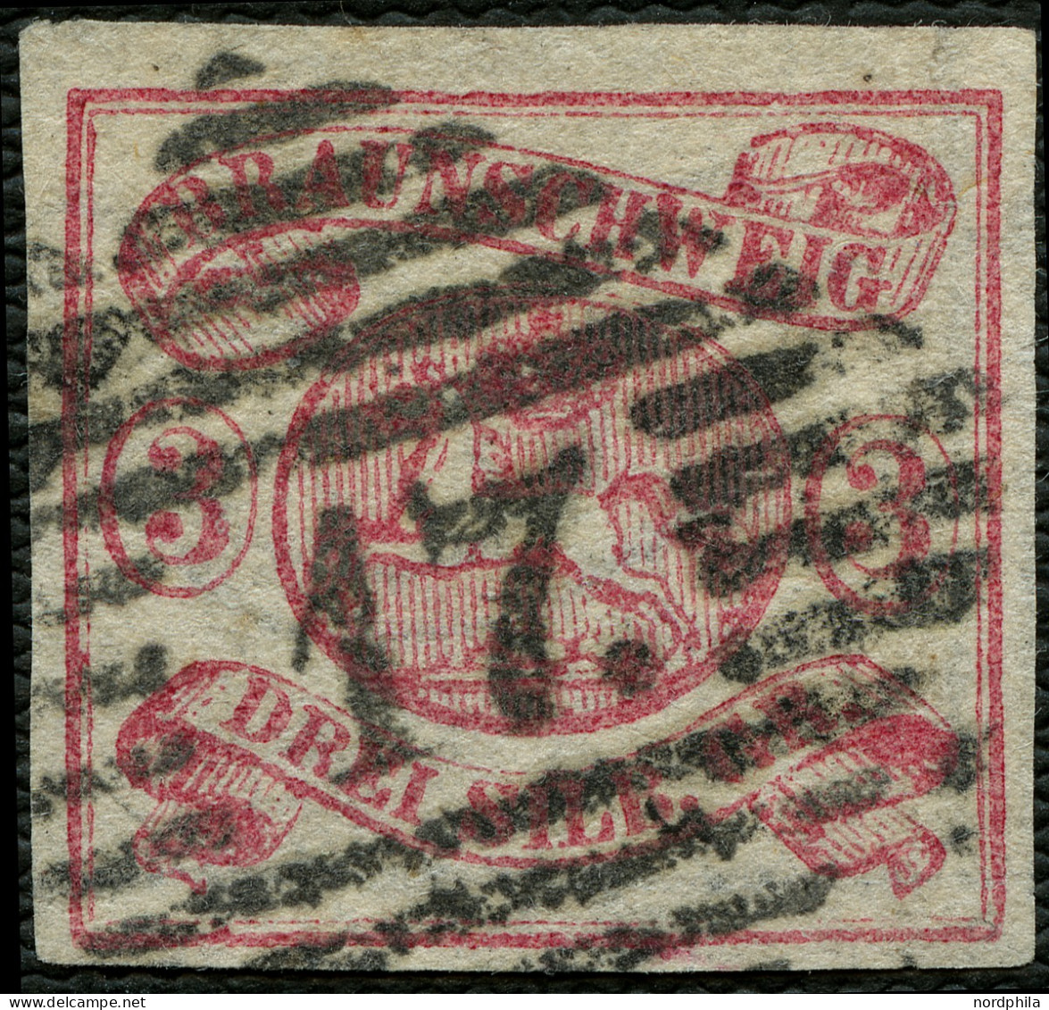 BRAUNSCHWEIG 12Aa O, 1862, 3 Sgr. Rosa, Mit Seltenem Schwarzem Nummernstempel 17 (Groß-Winningstedt), Kabinett, Gepr. La - Brunswick