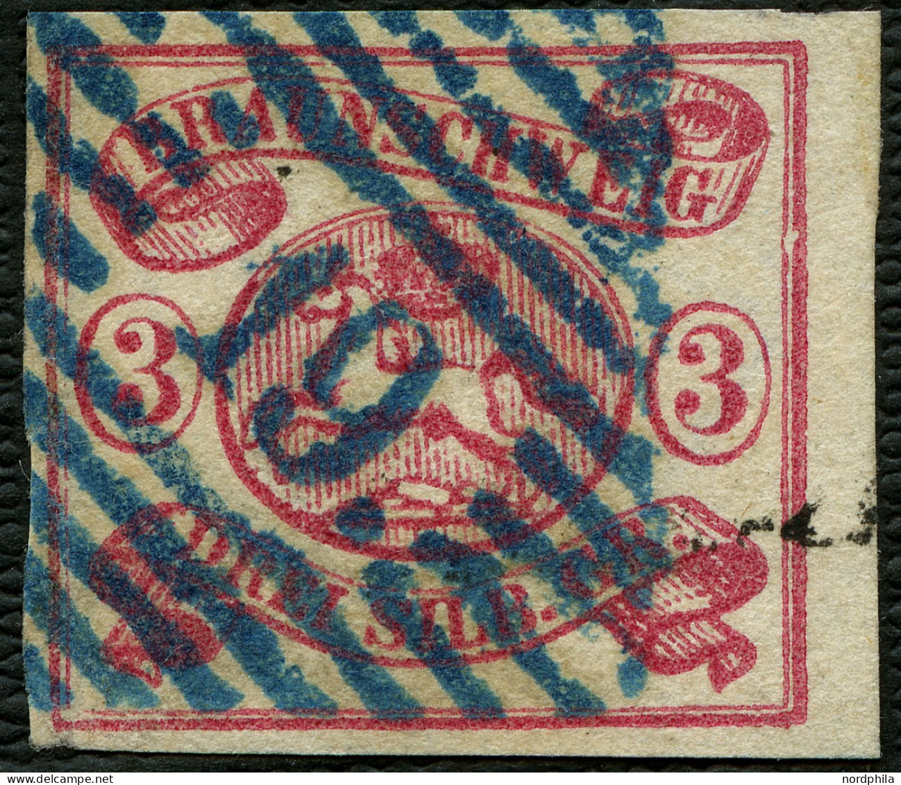 BRAUNSCHWEIG 12Aa O, 1862, 3 Sgr. Rosa, Mit Blauem Nummernstempel 19 (Harzburg), Pracht, Gepr. Lange. Mi. 280,- - Brunswick