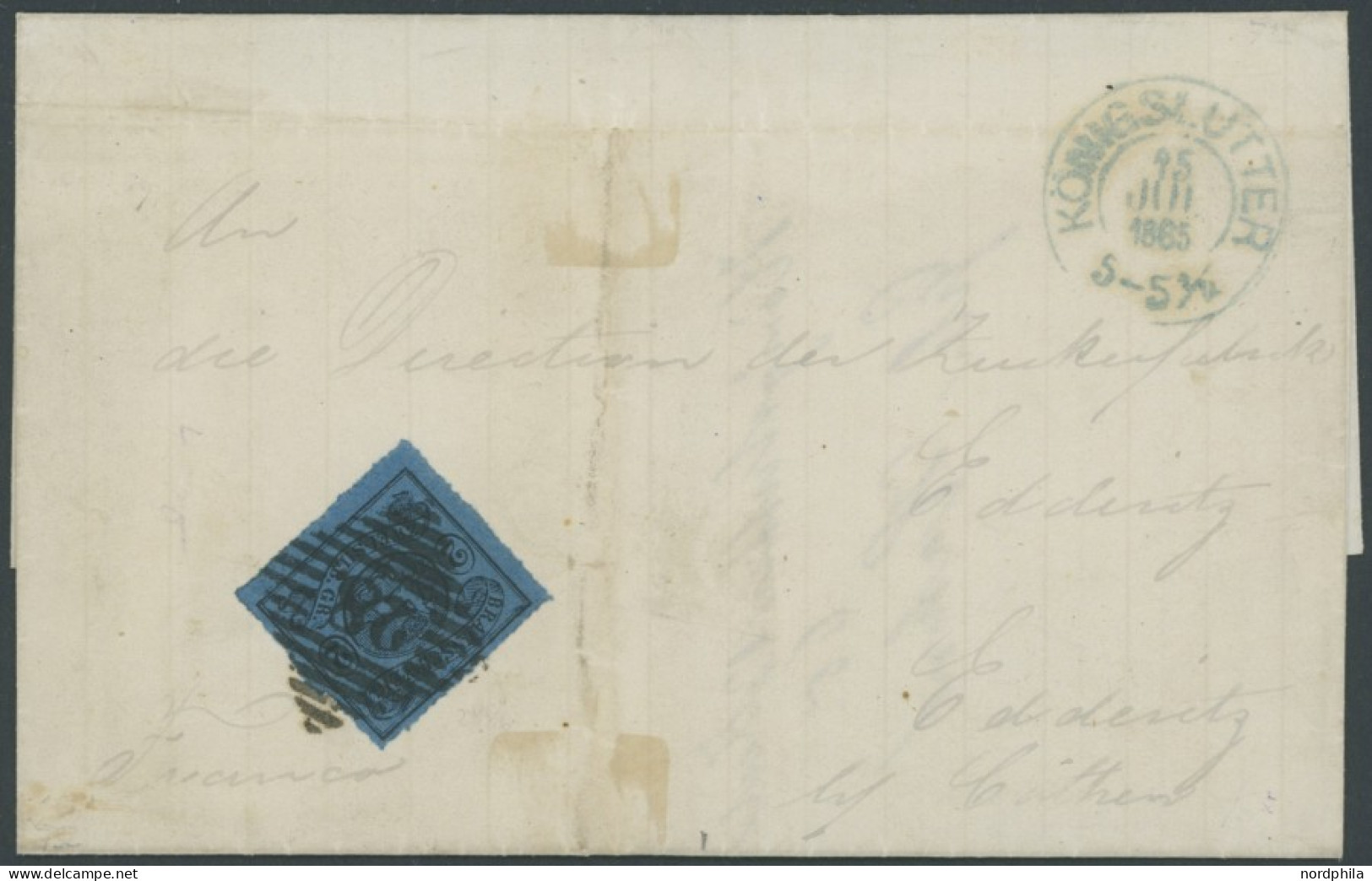 BRAUNSCHWEIG 15A BRIEF, 1865, 2 Sgr. Blau, Prachtstück Mit Nummernstempel 28 Auf Brief Aus KÖNIGSLUTTER - Braunschweig