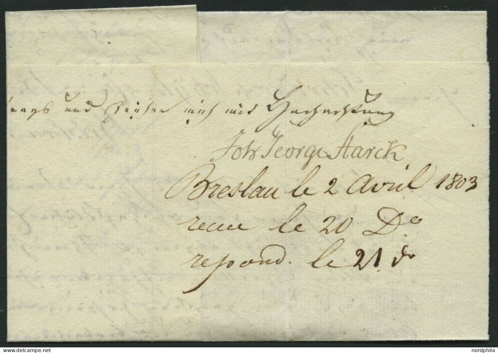 HAMBURG VORPHILA 1803, R.4. HAMBURG, L1 Auf Forwarded-Letter Von Breslau Nach Bordeaux, Absender: J.G. Starck, Pracht - Other & Unclassified