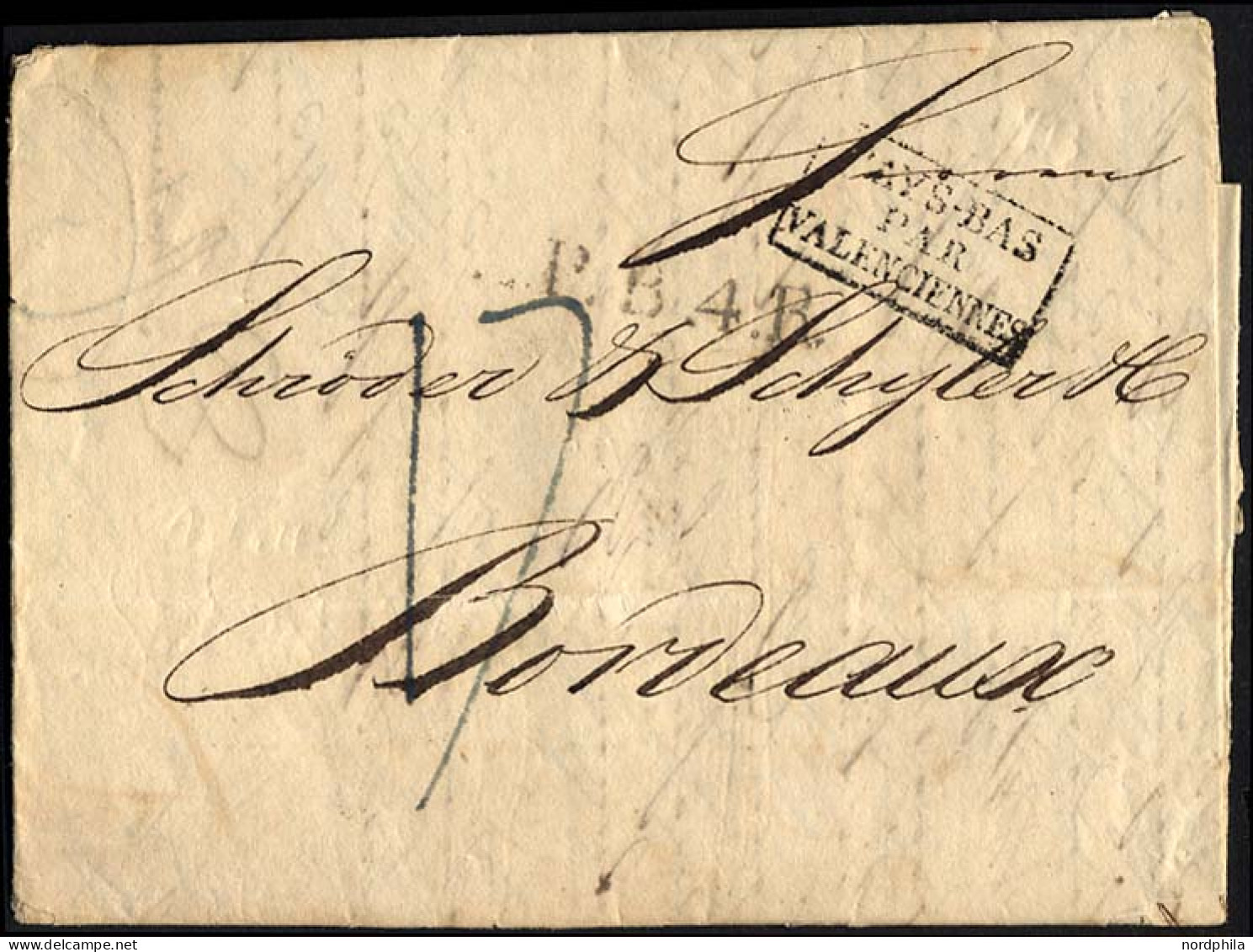 HAMBURG VORPHILA 1826, P.B.4.R., L1 Und R3 PAYS-BAS PAR VALENCIENNES Auf Brief Von Hamburg Nach Bordeaux, Pracht - Sonstige & Ohne Zuordnung