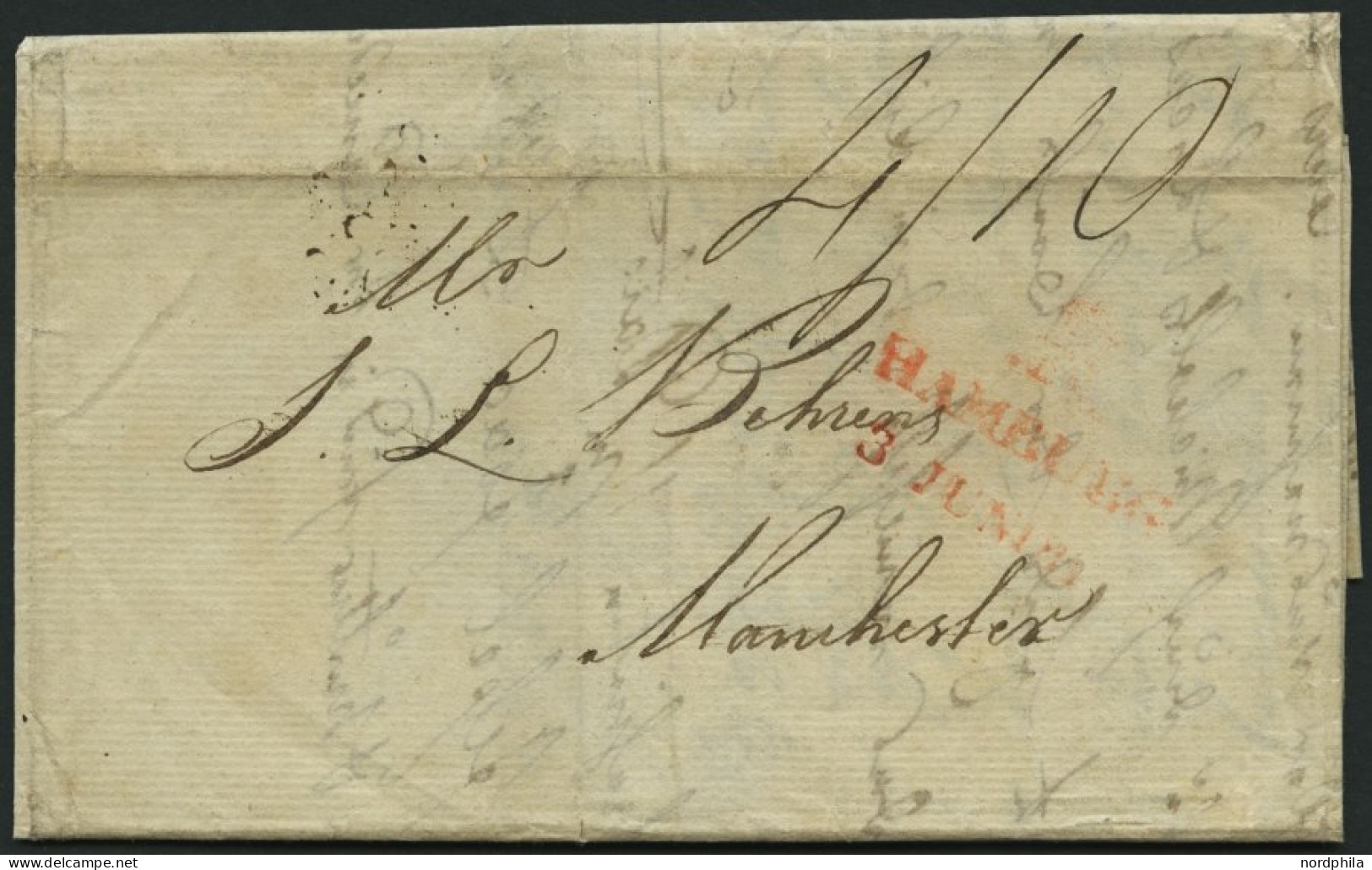 HAMBURG VORPHILA 1817, HAMBURG.,roter L2 Mit Turm Auf Brief Nach Manchester, Rückseitiger Transitstempel, Feinst - Sonstige & Ohne Zuordnung