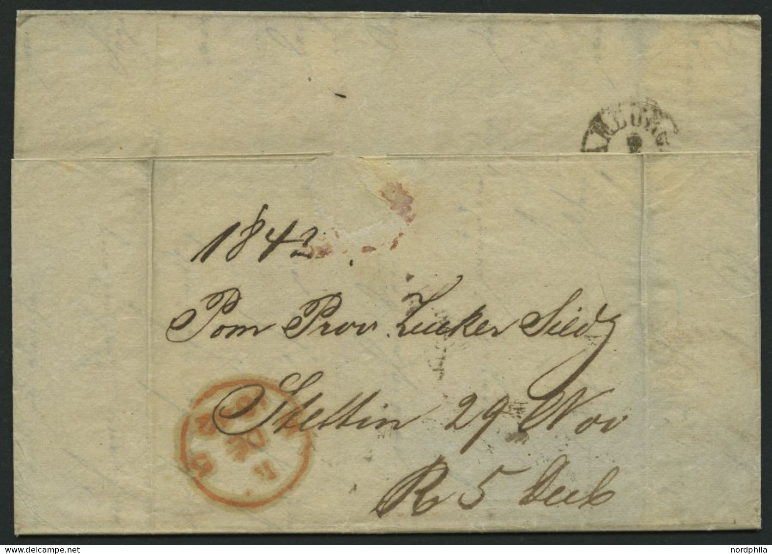 HAMBURG - GRENZÜBERGANGSSTEMPEL 1842, T 2 DEC, In Rot Auf Brief Von Stettin (K1) über Hamburg (rückseitiger K1) Nach Lon - [Voorlopers