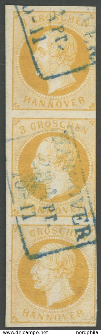 HANNOVER 16a O, 1859, 3 Gr. Gelborange Im Senkrechten Dreierstreifen, Rechts Berührt Sonst Pracht, Kurzbefund Berger, Mi - Hanover