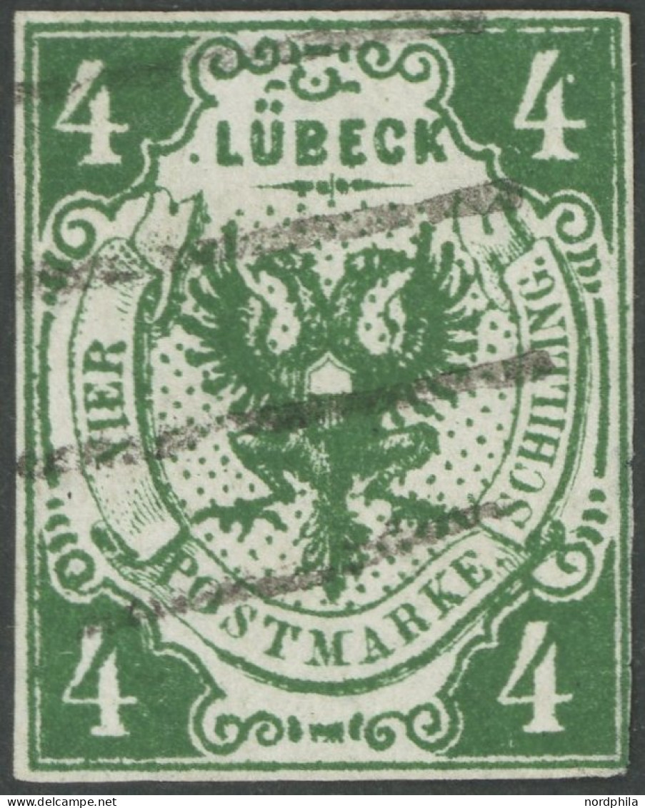 LÜBECK 5a O, 1859, 4 S. Dunkelgrün, Kleine Mängel, Feinst, Fotobefund Mehlmann, Mi. 750.- - Lübeck