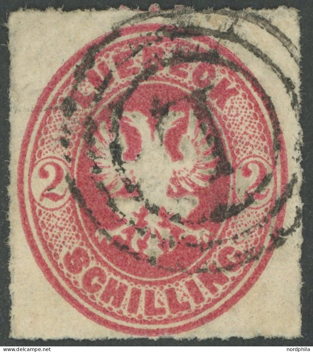 LÜBECK 10 O, 1863, 2 S. Karmin, 3 Ring Stempel L, Leichte Eckbugspur Sonst Pracht - Lubeck