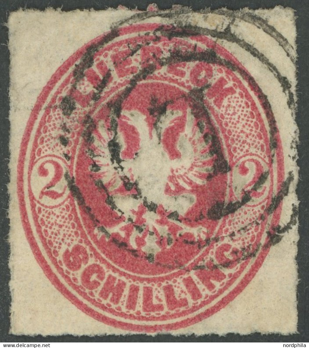 LÜBECK 10 O, 1863, 2 S. Karmin, 3 Ring Stempel L, Leichte Eckbugspur Sonst Pracht - Lübeck