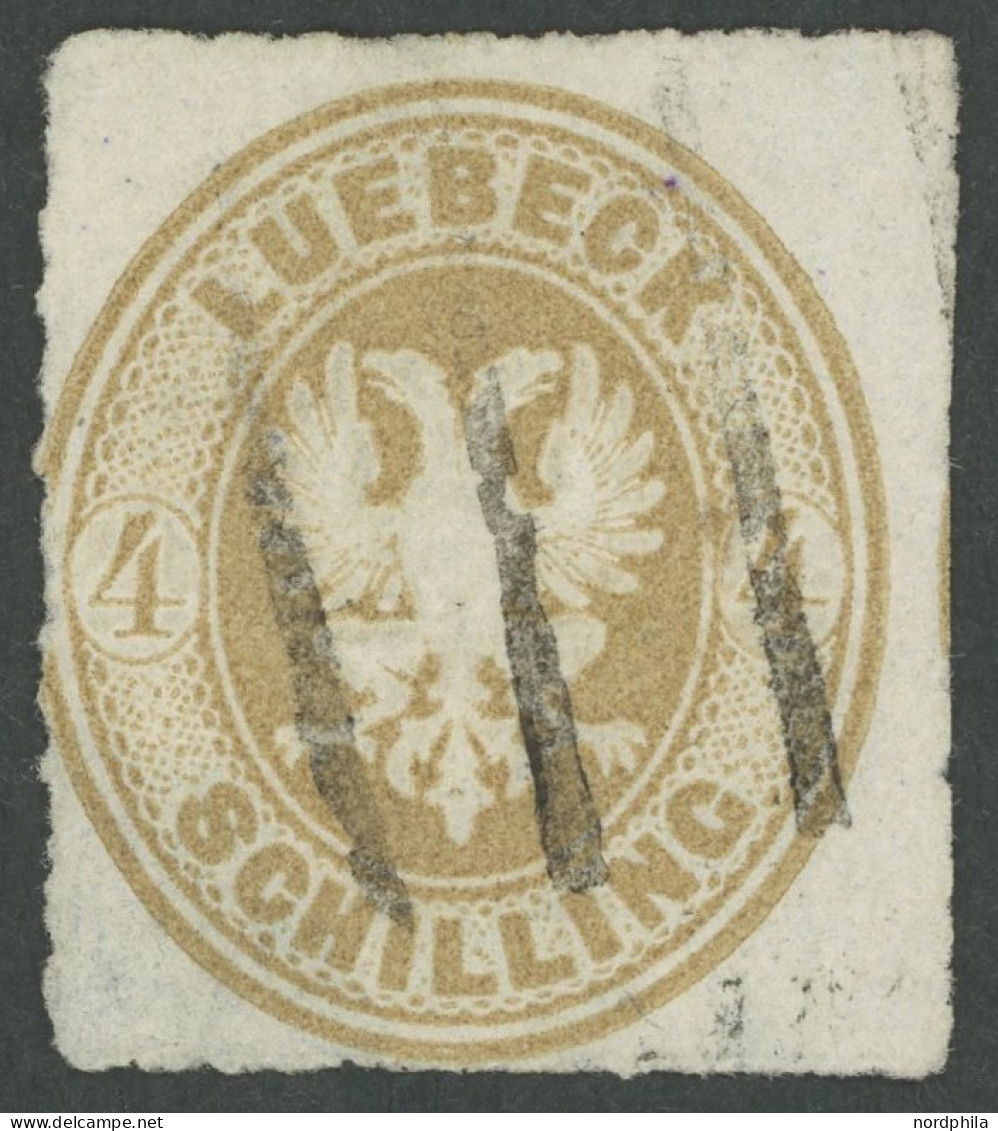 LÜBECK 12 O, 1863, 4 S. Mittelolivbraun, Strichstempel Der Stadtpost: Auf Dieser Ausgabe Besserer Stempel!, Feinst (rech - Luebeck