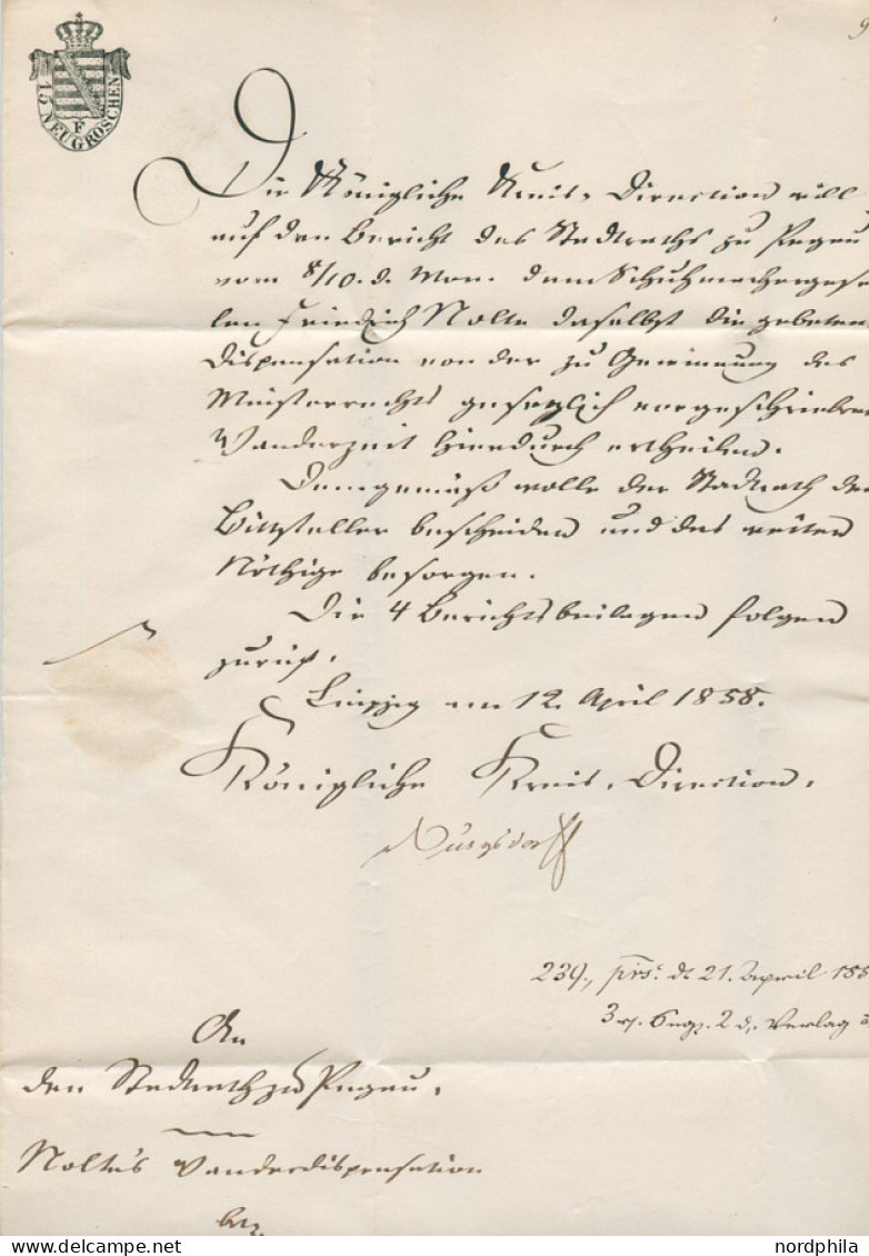 SACHSEN 1858, Unfrankierter Postvorschussbrief, Von Leipzig Nach Pegau, Mit Schwarzem Rechteckstempel LEIPZIG, Mit Gebüh - Saxony