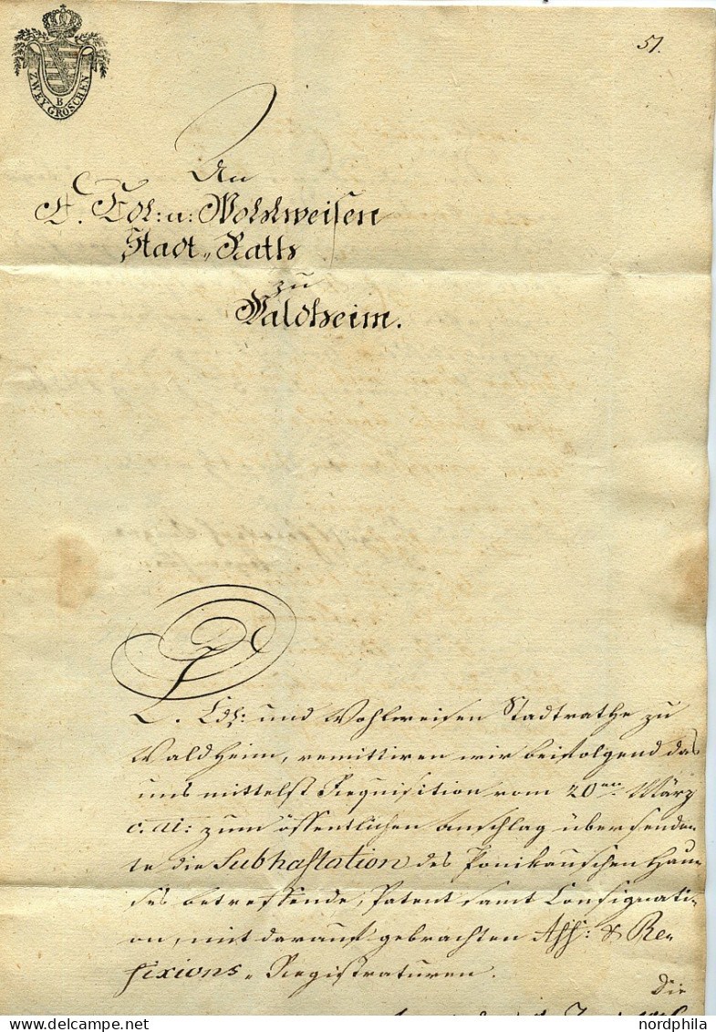 SACHSEN Sachsen 1826, Postvorschussbrief, Stempelpapier Von Rosswein Ins Nahegelegene Waldheim. Entwertet Mit Dem Zacken - Precursores