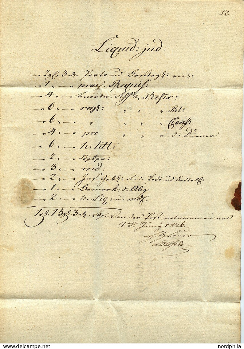 SACHSEN Sachsen 1826, Postvorschussbrief, Stempelpapier Von Rosswein Ins Nahegelegene Waldheim. Entwertet Mit Dem Zacken - Precursores