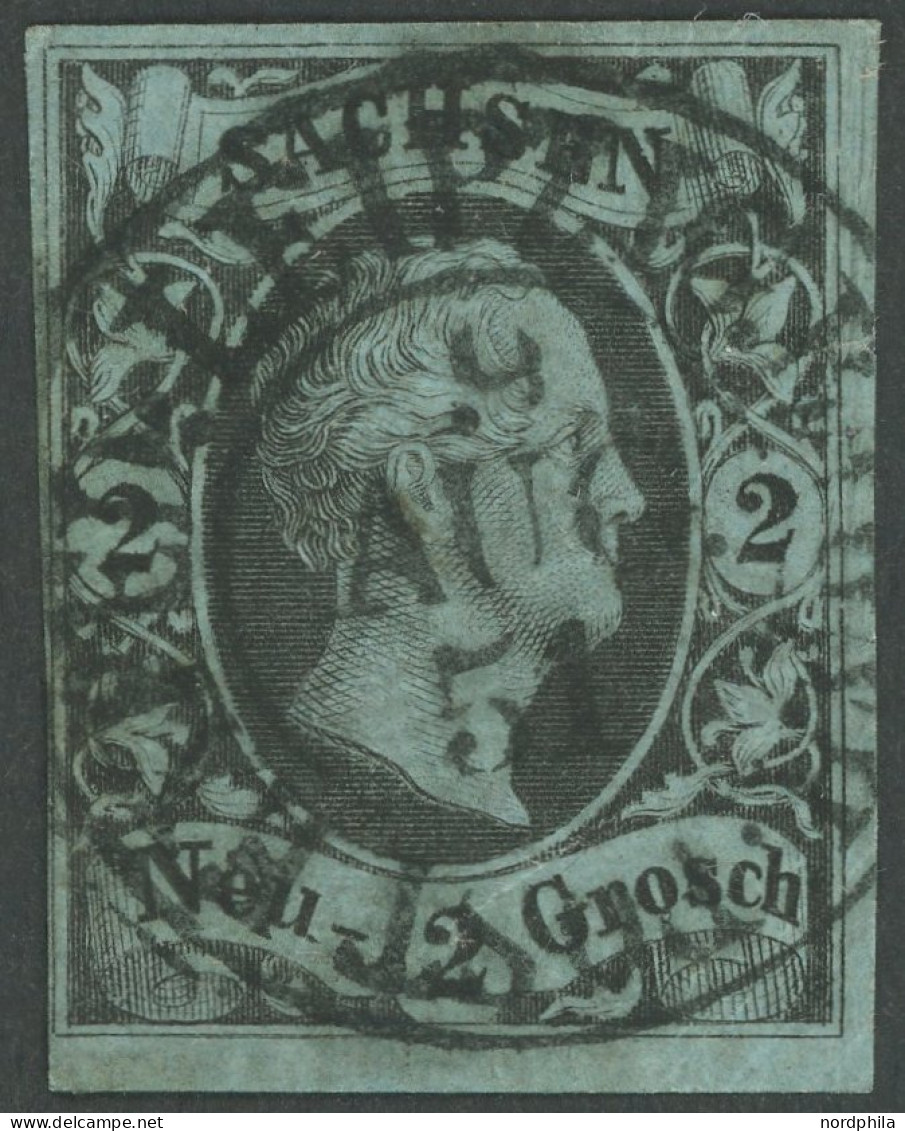 SACHSEN 5 O, 1851, 2 Ngr. Schwarz Auf Mattpeußichblau, Idealer Zentrischer K2 LEIPZIG BAHN:POST EXPED, Feinst, Kurzbefun - Saxe