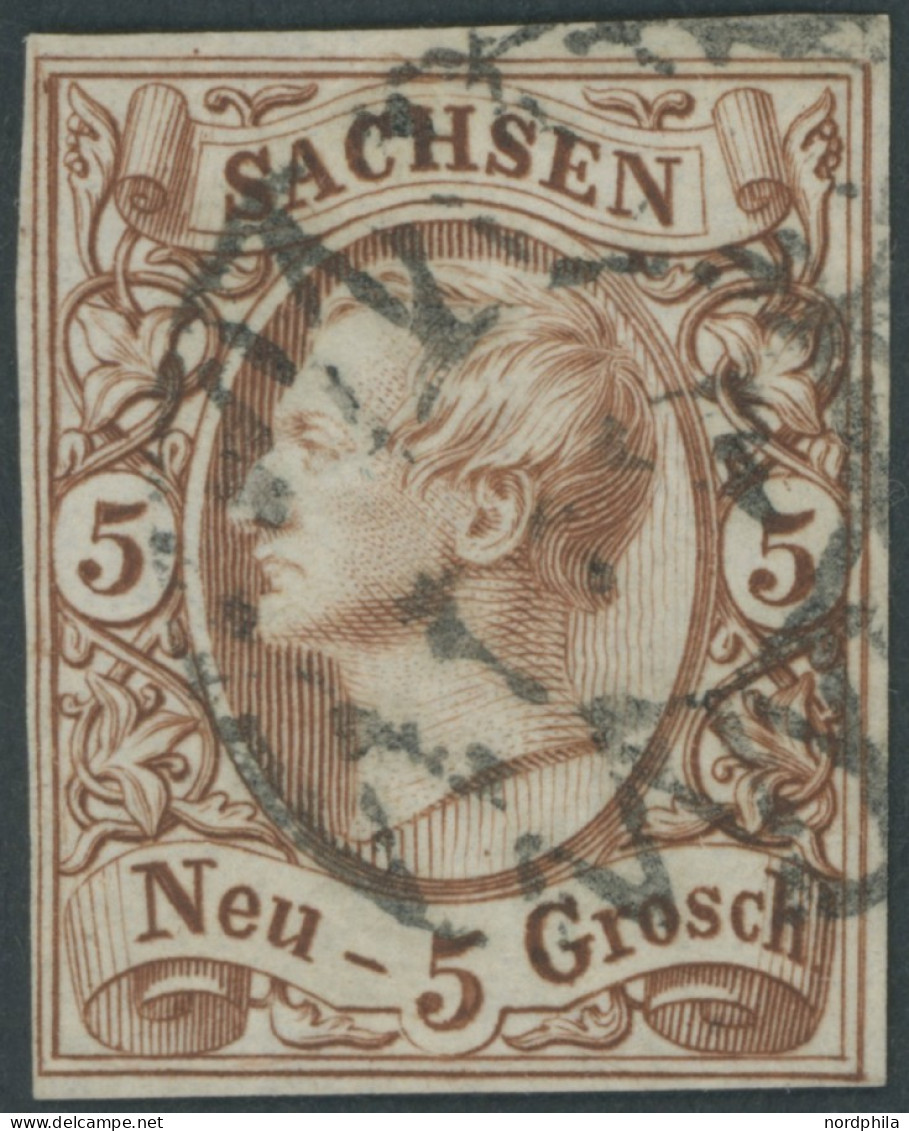 SACHSEN 12e O, 1857, 5 Ngr. Rostbraun, Pracht, Gepr. Pfenninger, Mi. 220.- - Sachsen