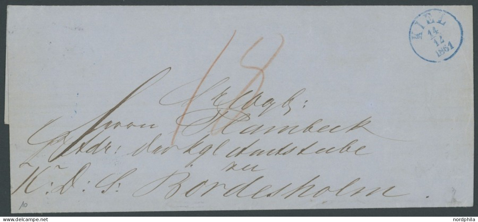 SCHLESWIG-HOLSTEIN 1861, KIEL, Blauer K1 Und Handschriftlich 18 Auf Brief Nach Bordesholm, Pracht - Préphilatélie