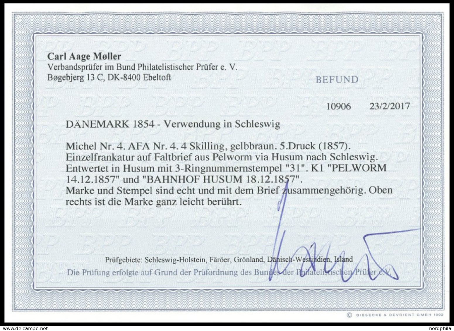 SCHLESWIG-HOLSTEIN DK 4 BRIEF, 31 (PELWORM) Und Nebenstempel BAHNHOF HUSUM Auf Kleiner Briefhülle Mit 4 S. Punktiert (ob - Schleswig-Holstein