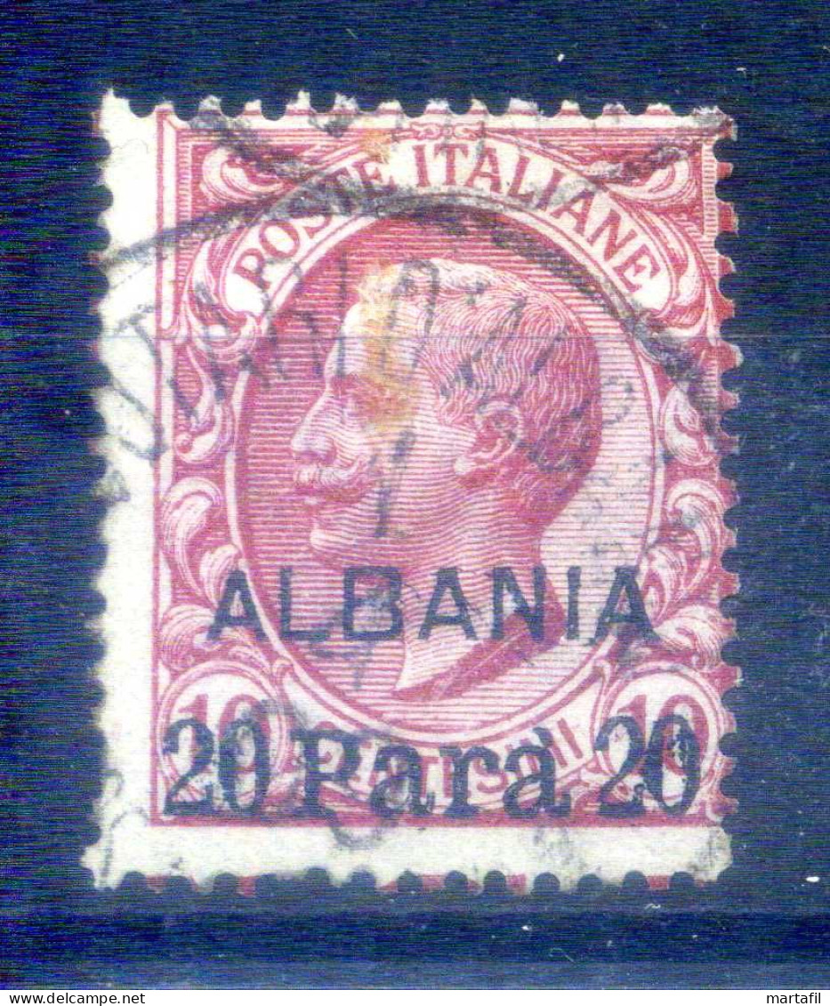 1907 LEVANTE Albania N.8 20 Pa. Su 10 Centesimi Rosa USATO - Albanië