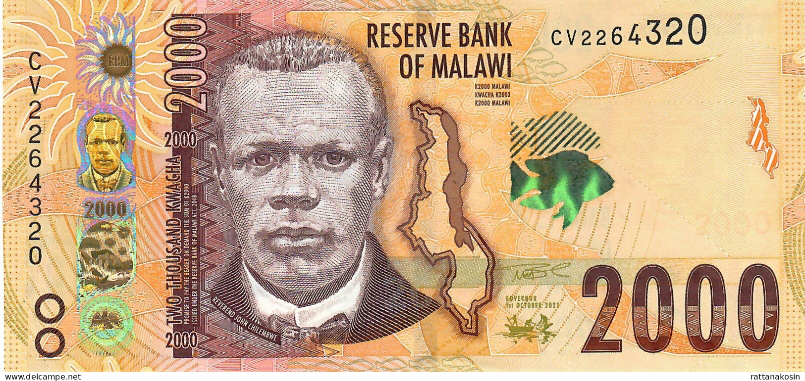 MALAWI NEW TYPE OCTOBER 2021 NLP (B164a) 2000  KWACHA 1.10.2021 #CV (issued 24.2.2022 )     UNC. - Malawi
