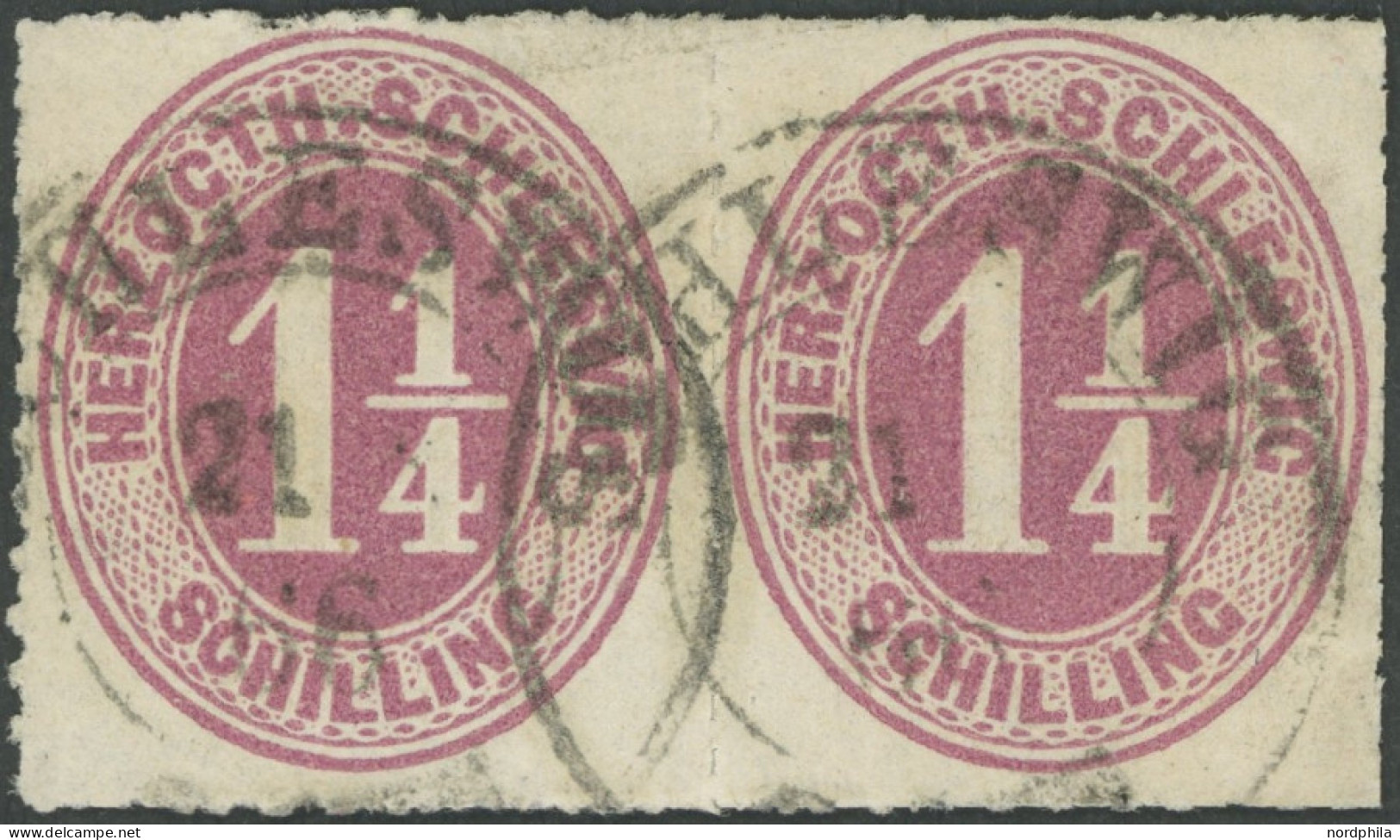 SCHLESWIG-HOLSTEIN 14 Paar O, 1865, 11/4 S. Rotlila Im Waagerechten Paar, K2 SCHLESWIG, Pracht - Schleswig-Holstein