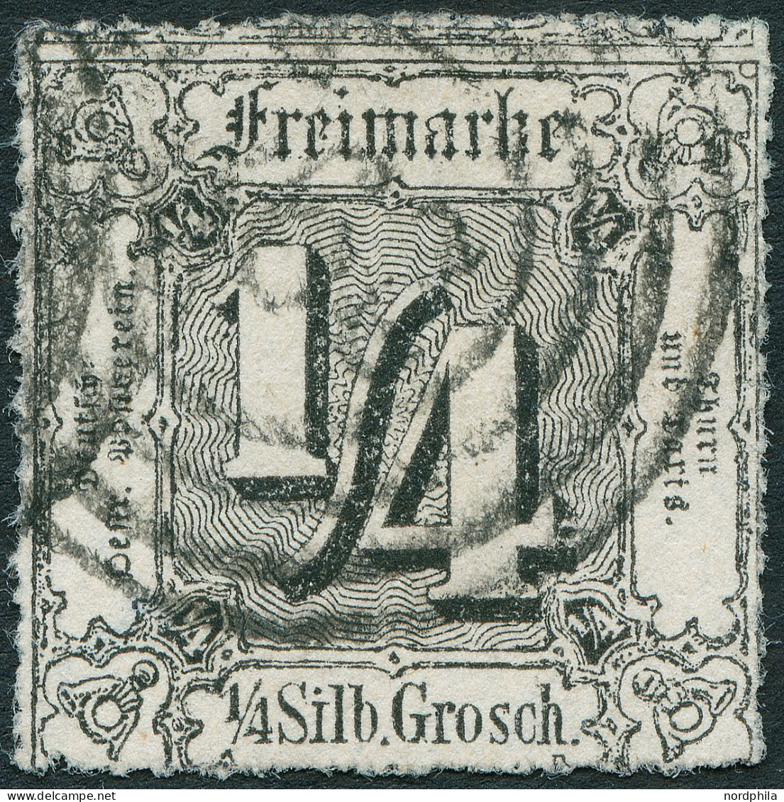 THURN Und TAXIS 35 O, 1865, 1/4 Sgr. Schwarz, Entwertet Mit Vierringstempel, Pracht, Gepr. Opitz Und Pfenninger, Mi. 500 - Other & Unclassified