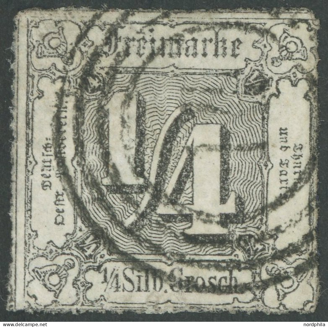 THURN Und TAXIS 35 O, 1865, 1/4 Sgr. Schwarz, Nummernstempel 14, Feinst (rückseitige Mängel), Gepr. Pfenninger, Mi. 500. - Other & Unclassified