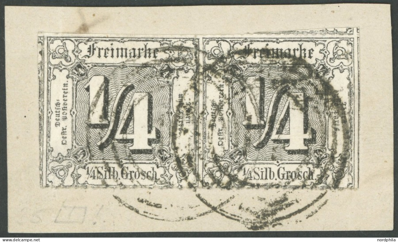 THURN Und TAXIS 35 Paar BrfStk, 1865, 1/4 Gr. Schwarz Im Waagerechten Paar Auf Briefstück, Nummernstempel 14, Linke Mark - Sonstige & Ohne Zuordnung