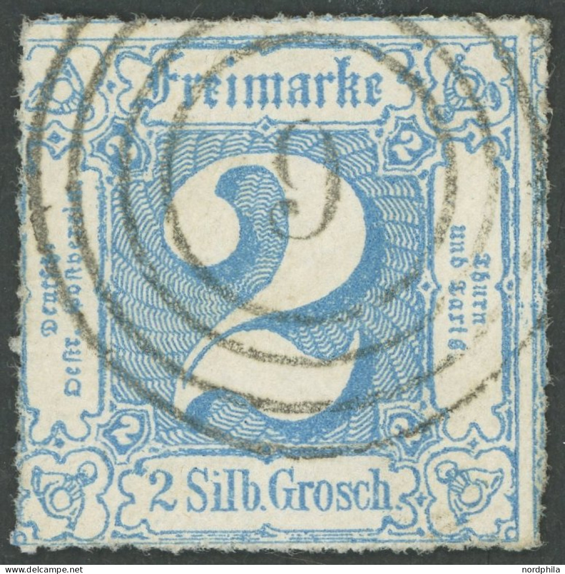 THURN Und TAXIS 39 O, 1865, 2 Sgr. Hellblau, Nummernstempel 9 (BOCKENHEIM), Bugspur Sonst Pracht, Gepr. Sem, Mi, (70.-) - Autres & Non Classés