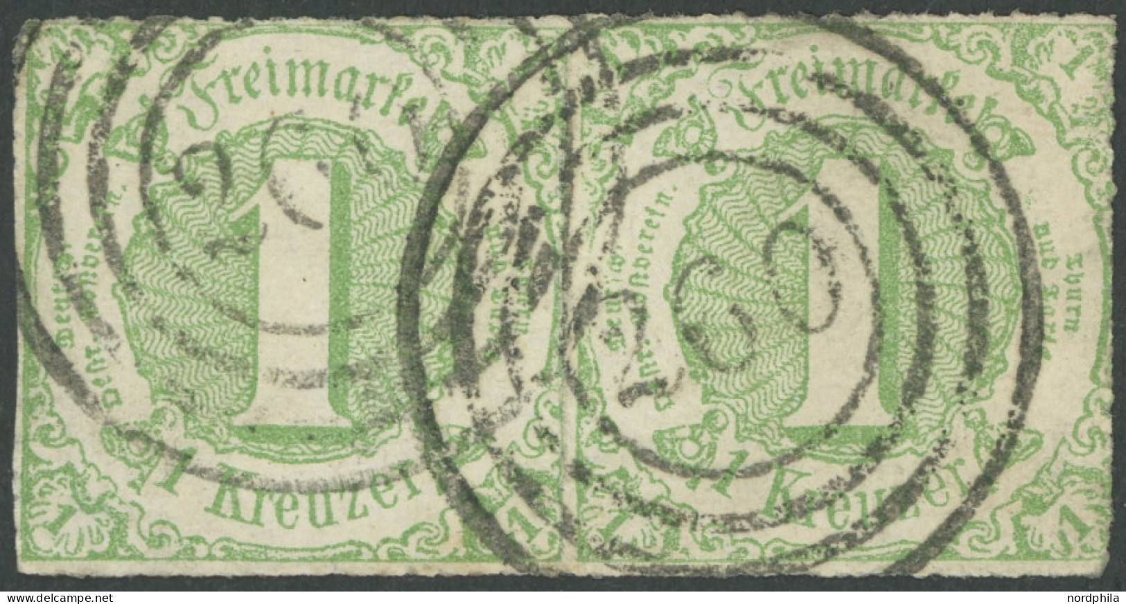 THURN Und TAXIS 41 Paar O, 1865, 1 Kr. Gelblichgrün Im Waagerechten Paar, Nummernstempel 260 (RÖMHILD), Durchstich Nicht - Sonstige & Ohne Zuordnung