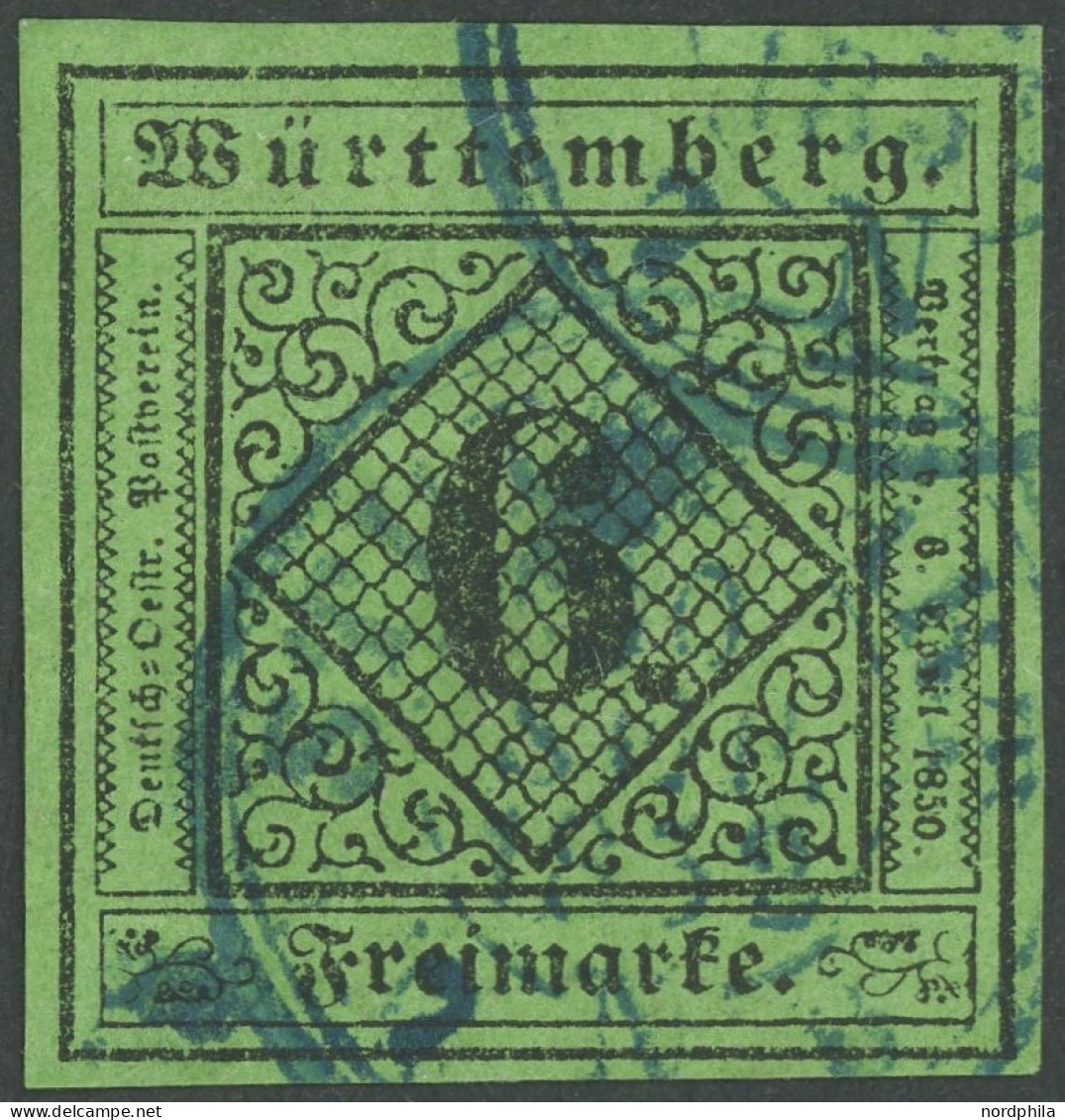 WÜRTTEMBERG 3aIIb O, 1851, 6 Kr. Schwarz A. Gelblichgrün, Type IIb, Pracht, Kurzbefund Klinkhammer, Mi. 230.- - Sonstige & Ohne Zuordnung