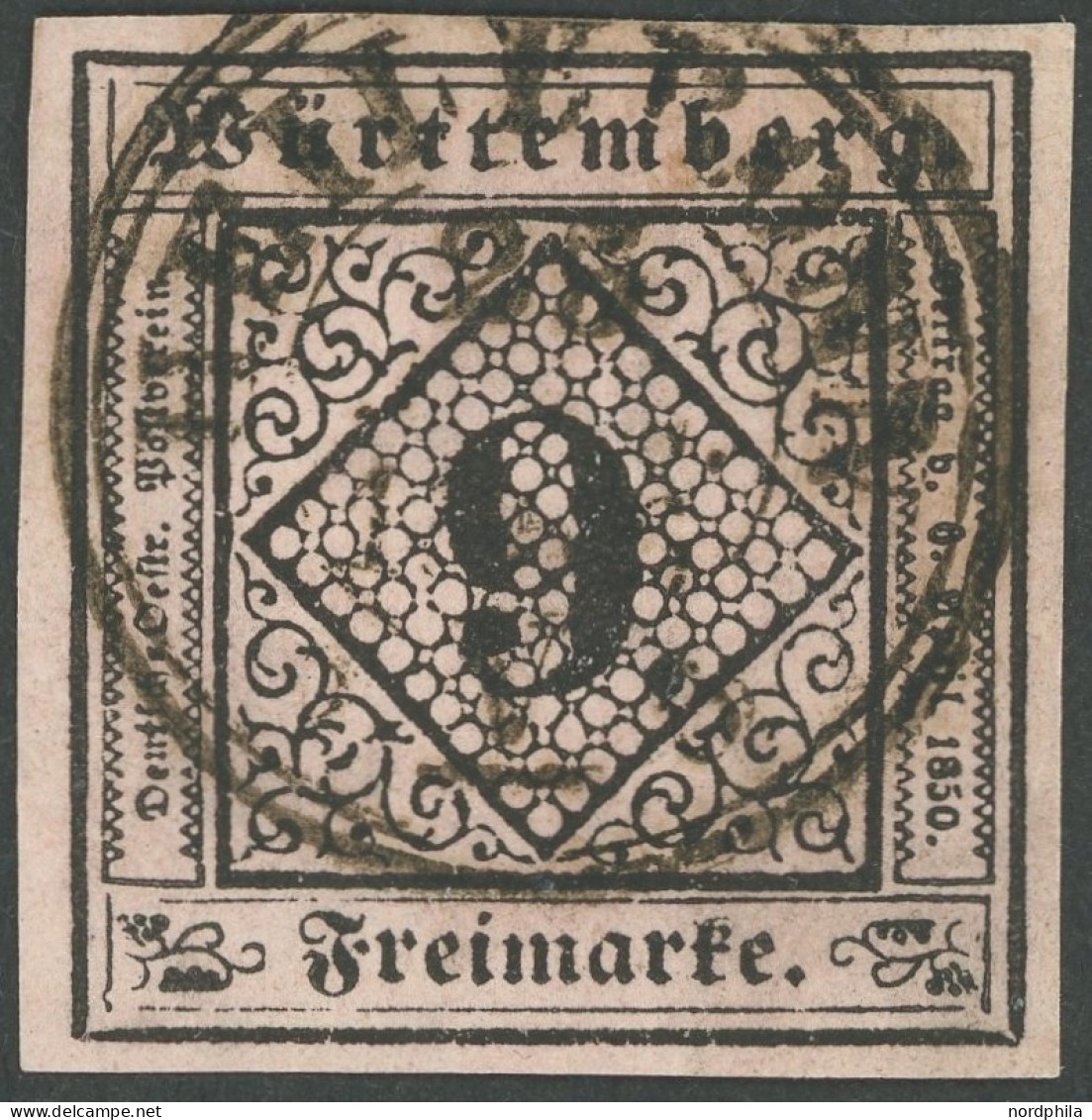 WÜRTTEMBERG 4b O, 1851, 9 Kr. Schwarz Auf Lebhaftrosa, K3 HEILBRONN, Kabinett, Gepr. Klinkhammer, Mi. 130.- - Sonstige & Ohne Zuordnung