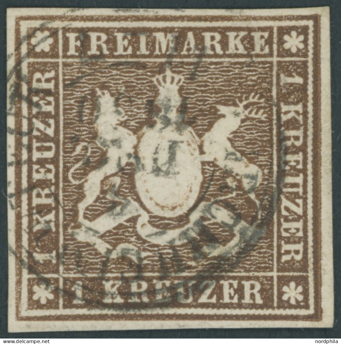 WÜRTTEMBERG 11a O, 1859, 1 Kr. Braun, Kabinett, Mi. 100.- - Andere & Zonder Classificatie